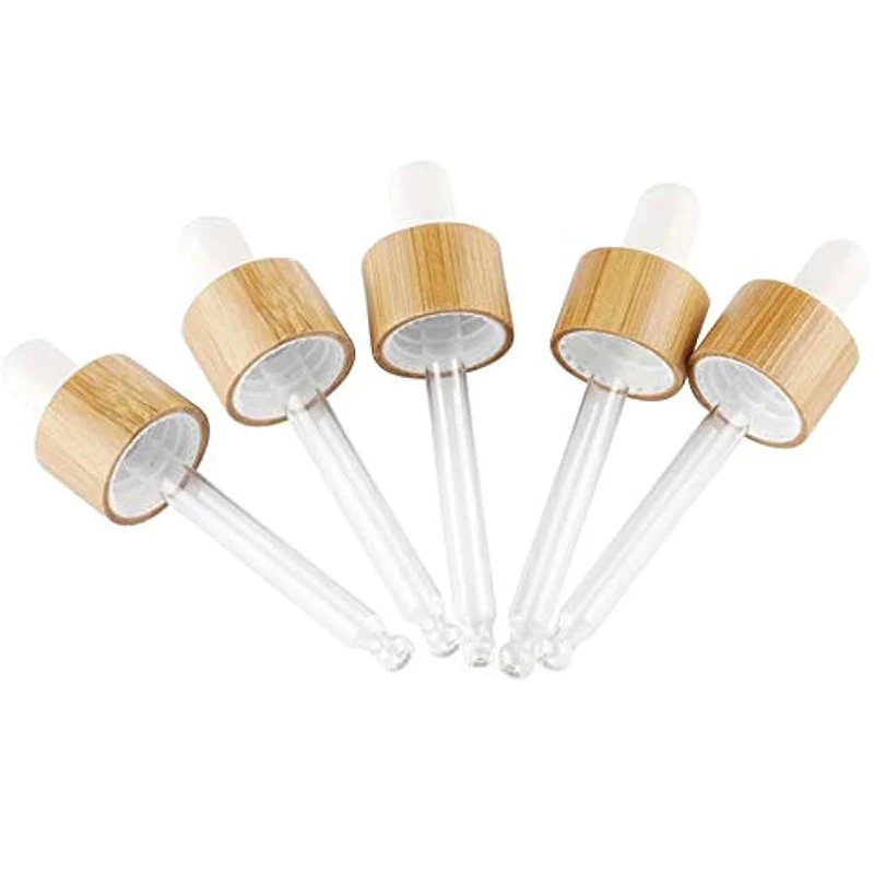 18/410 20/400 Bamboo Wooden Dropper Caps screw press 1ml round pointed top glass pipette for Glass Bottles