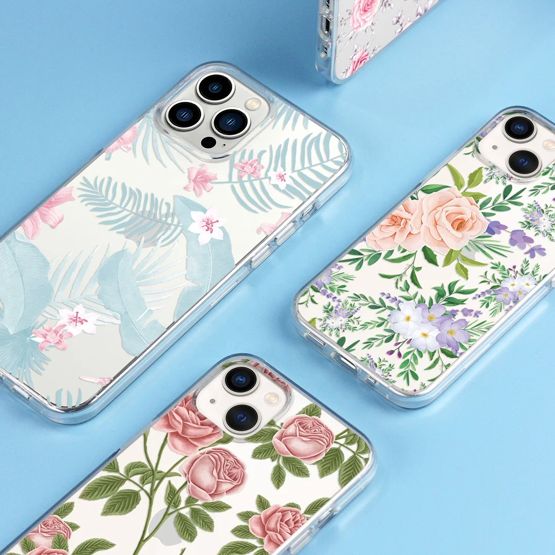 Мягкий термополиуретановый чехол для сотового телефона с УФ-печатью с цветочным узором для IPhone X 13 Pro Max 12 11 SE, противоударный чехол для задней крышки телефона