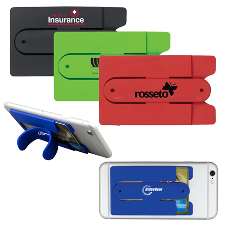 Custom Printed Logo 3M Sticker Silicone Mobile Phone Card Holder Wallet Adhesive Cell Phone Card Holder for Phone Back