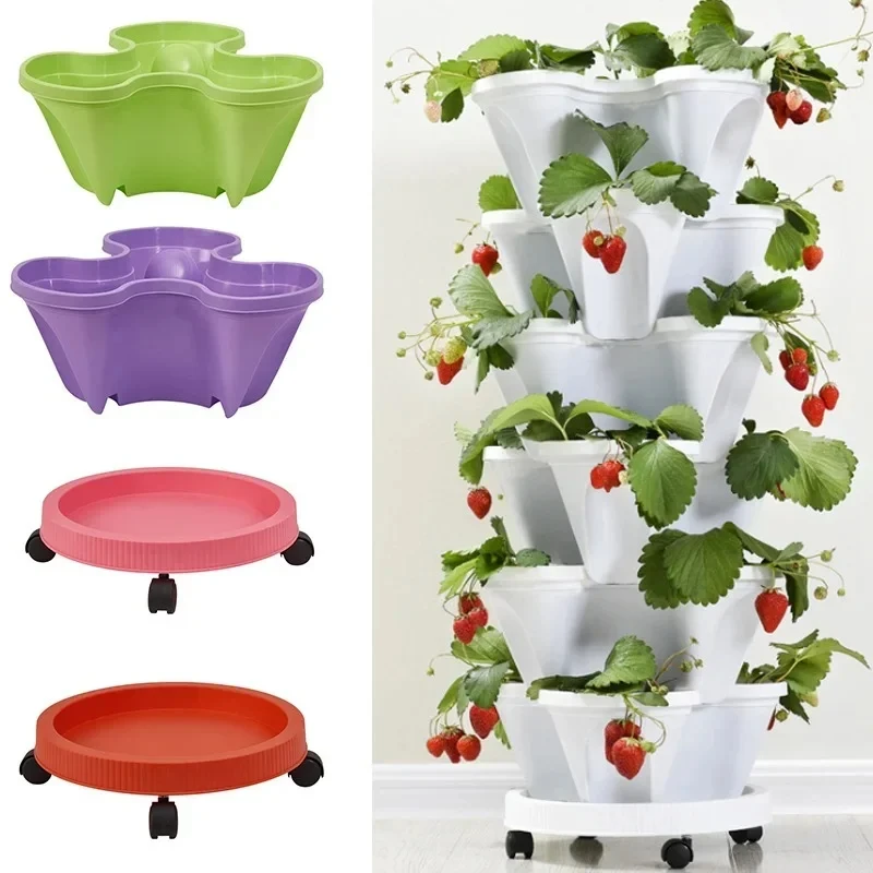 Three-dimensional Multi-layer pp Flowerpot Plastic Stackable Strawberry Seedling Frame Three-petal Flowerpot Decoration