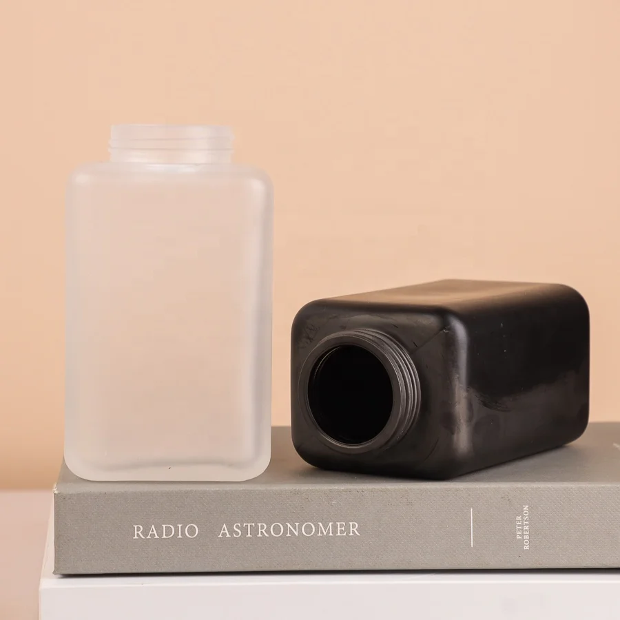 Flat Square Shape 8oz 250ml Liquid Soap Glass Dispenser Bottle With Black Foaming Pump For Hand Face Cleaning Personal Care Use