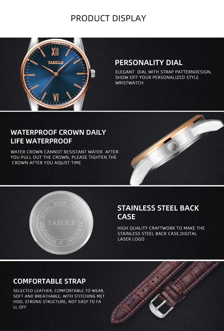 YAZOLE 542 fashion china mens quartz watch 2021 PU leather strap waterproofing analog display Simple Casual relogio musculino