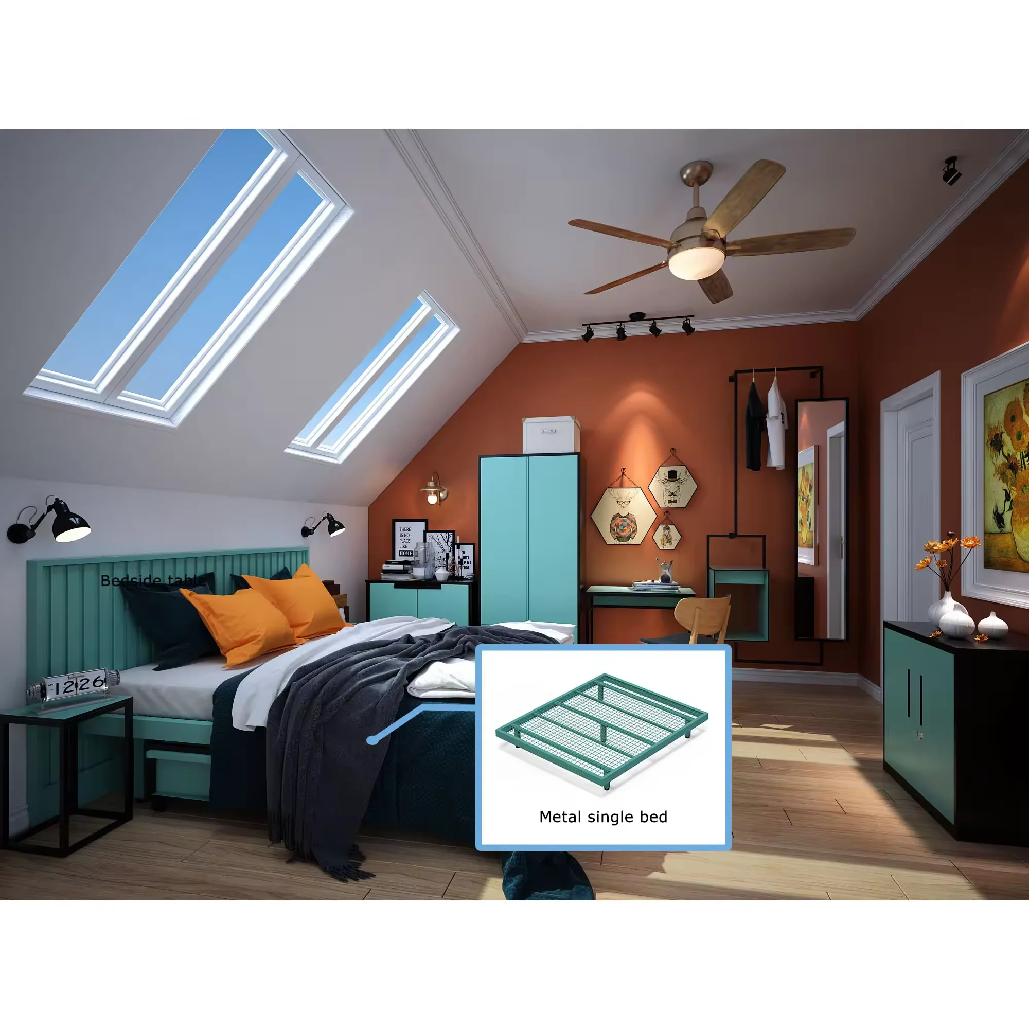 Hot sale iron metal steel Platform Twin Bed Frame with Storage Metal Bedframe adult metal single bed