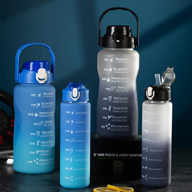 New 800ml/2000ml 2 in 1 outdoor travel large capacity gradient color matte texture sports water bottle
