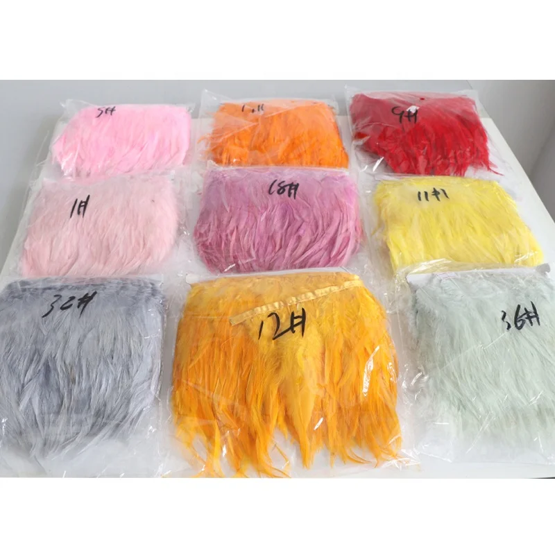 hot sale discount price cheap saddle feather trims and fringes dyed rooster feather trim or carnival costume