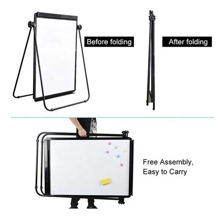 Black Frame Portable Whiteboard Height Adjustable Flipchart Easel Office Presentation Board
