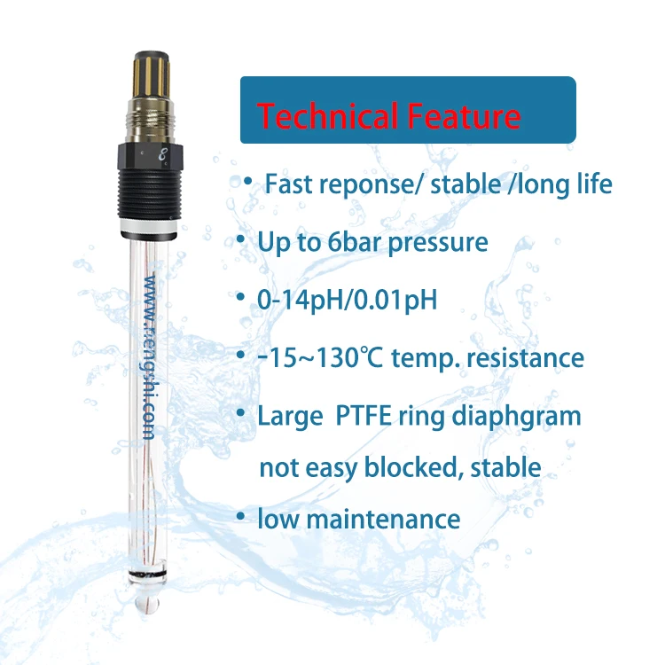 Длительный срок службы, стабильный чувствительный высококачественный стеклянный корпус, онлайн pH-датчик, pH-электрод, pH-зонд, от-15 до 130 градусов Цельсия