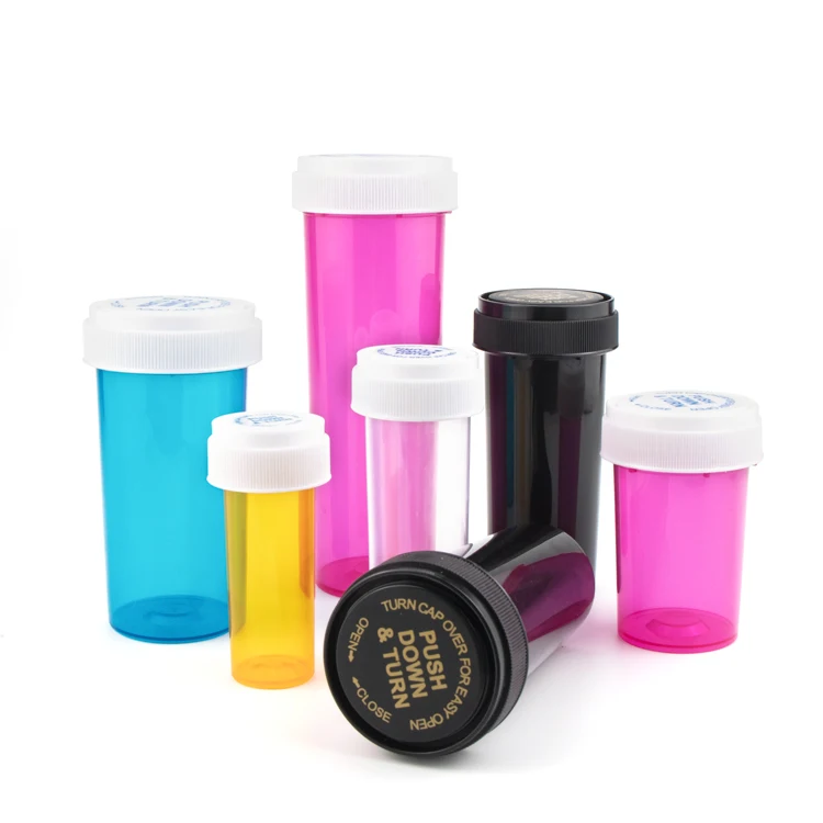 Manufacturers Empty Plastic Tube Reversible Caps Medicine Pill Prescription Vials With Child Resistant Cap