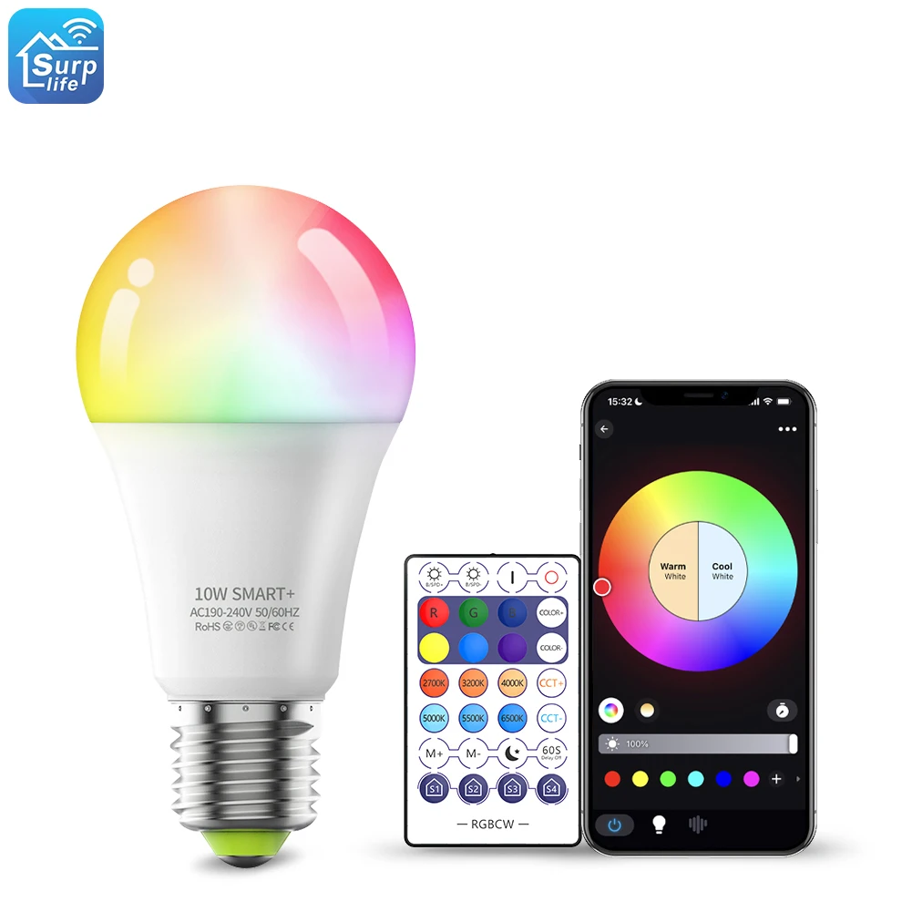 Умные лампы оптом три в одной коробке A60 10 Вт RGB с регулируемой яркостью умная лампа app wifi голосовым дистанционным управлением