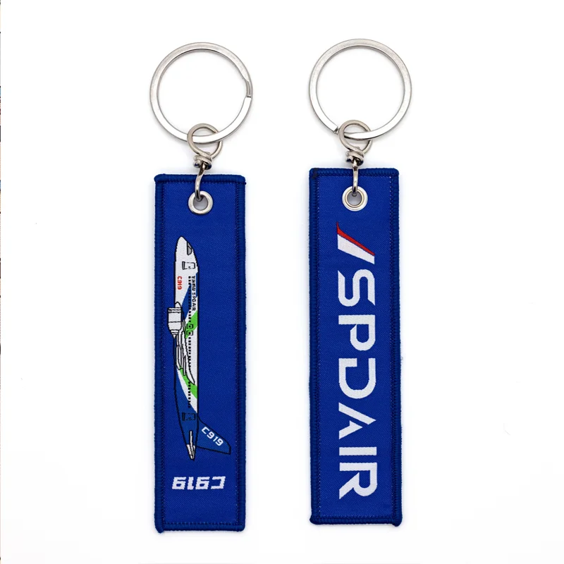 Fabric Embroidery Double-sided Gift Keychain Jet Tags Custom Logo Embroidery Keychains with Ring