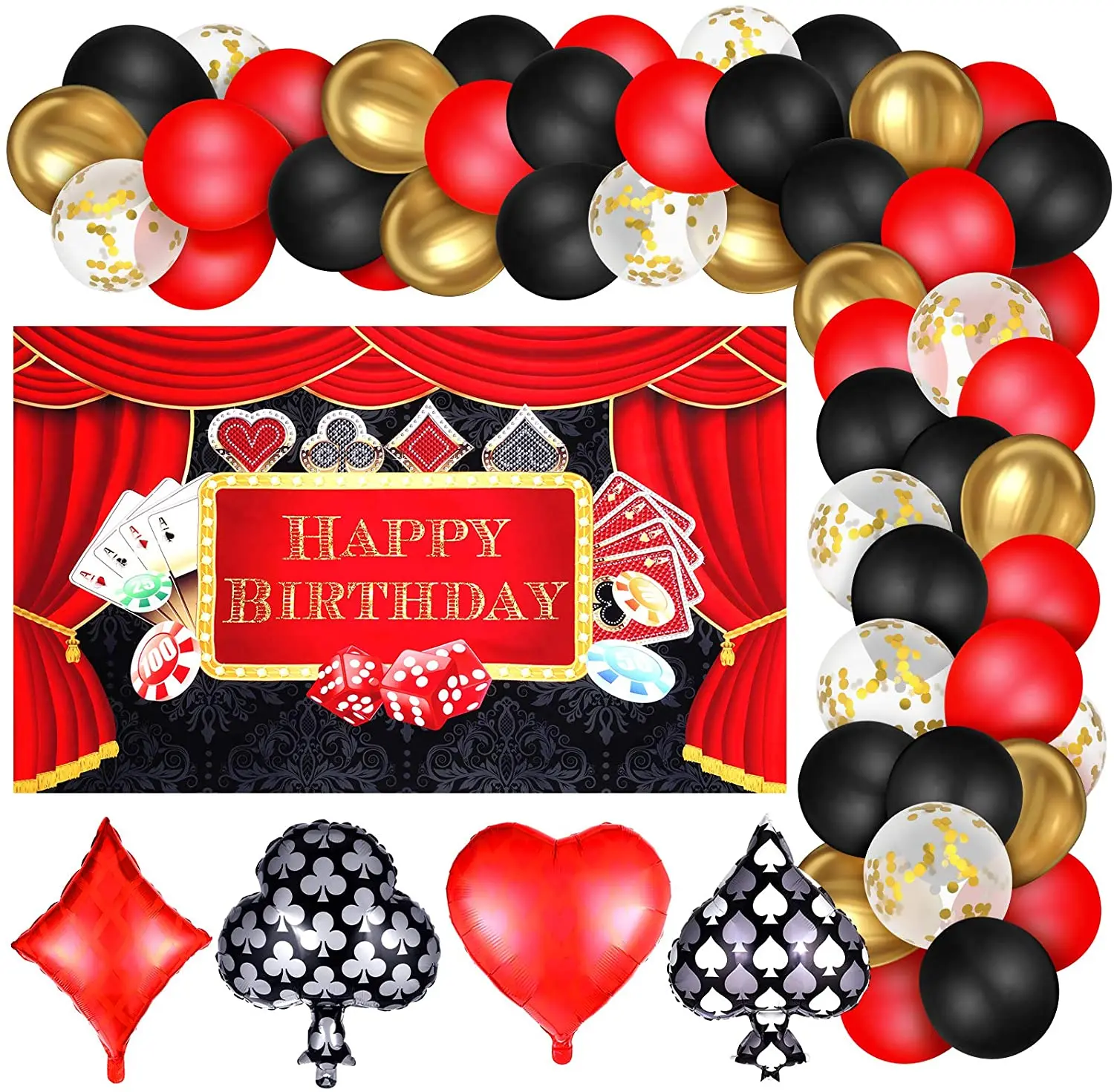 70 Pieces Casino Party Decoration Supplies Set  Include Casino Theme Birthday Backdrop for Las Vegas Casino Theme Party