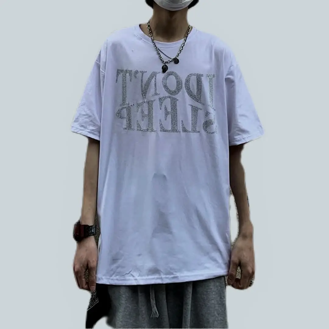 china factory wholesale streetwear o neck tee star printed vintage acid washed t-shirts men custom logo rhinestone t shirt