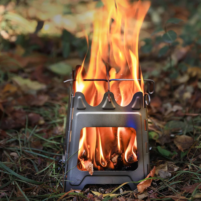 Titanium Wood Stove Hinged Camping Stove Ultralight and Compact Stove for Backpacking, Camping, and Survival