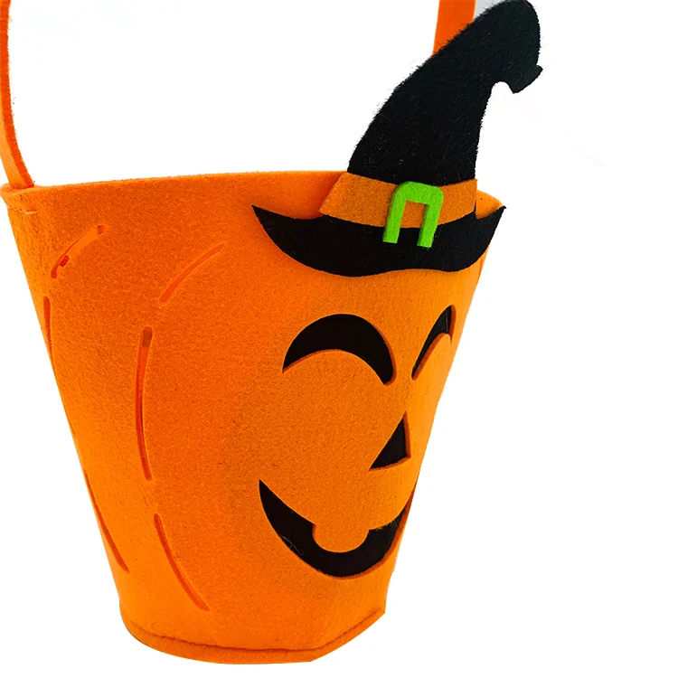 OEM Custom Cute Halloween Felt Pumpkin Gift Bucket Candy Basket