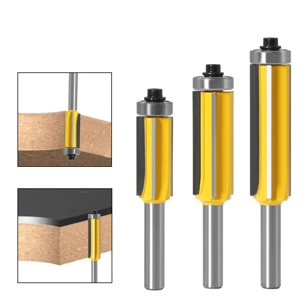 ALPHA 3Pcs 4 Blades 8 mm Shank Flush Trim Router Bit With Bearing for Wood Tungsten Carbide Milling Cutter for Wood woodworking