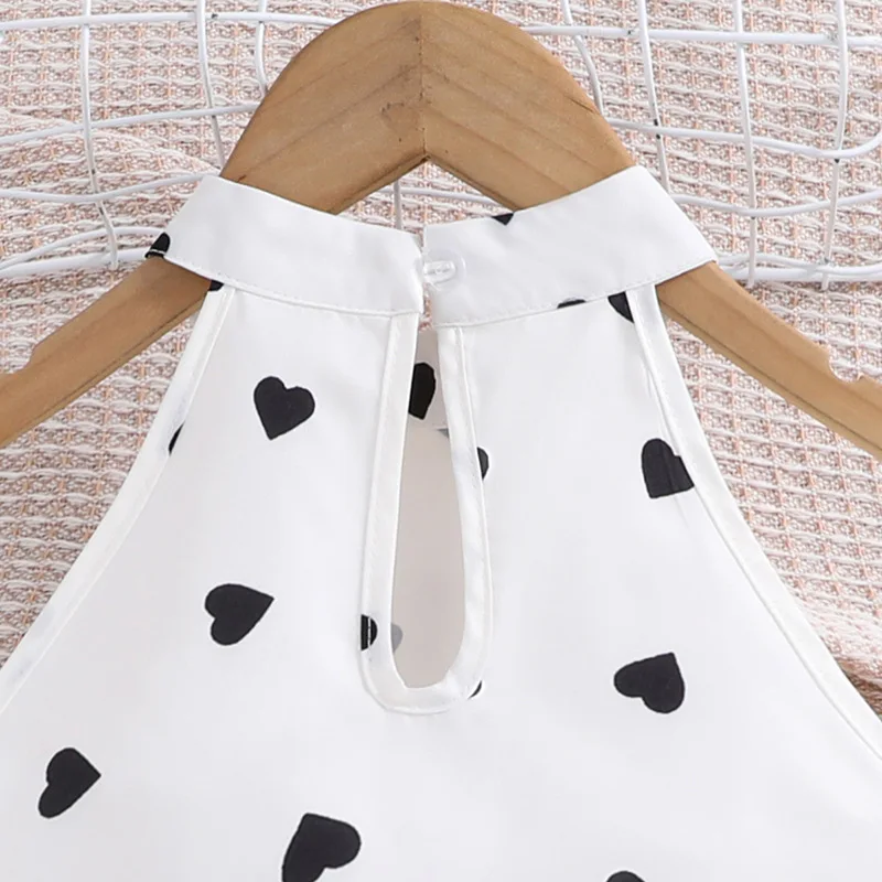 2024 Summer Children Girls Fashion Clothing Love Heart Halter Vest Shorts Two Piece Suit Wholesale Teen Clothes
