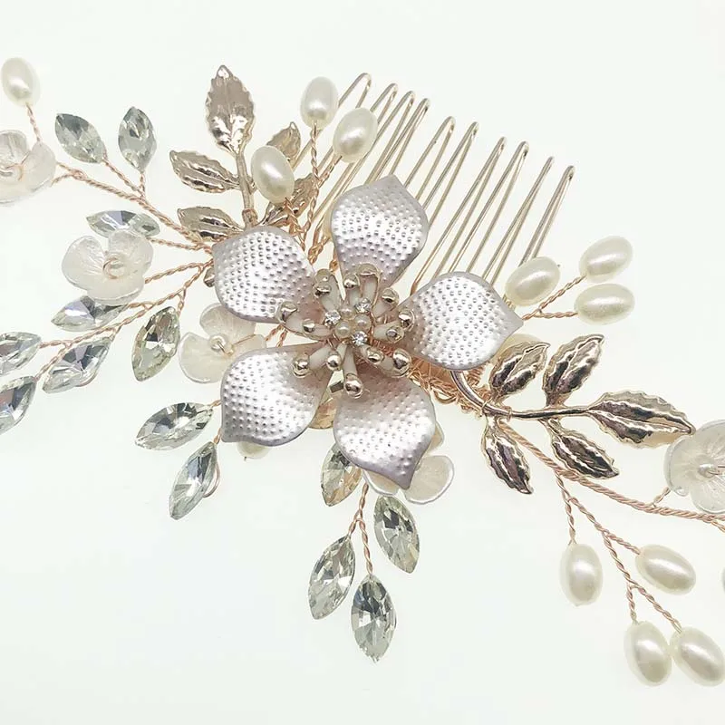 SHSS2070 Fashion wedding hair accessories jewelry hair combs Flower piece gold color bridal hair accessories combs