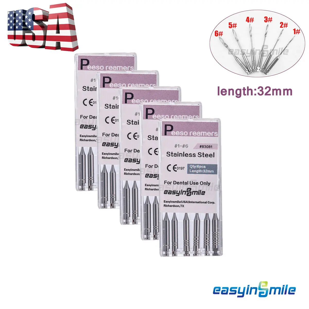 EASYINSMILE Dental equipment Peeso Reamers Drill Endodontic Peeso Reamers Tips File Root Cannal Glidden Drills Burs