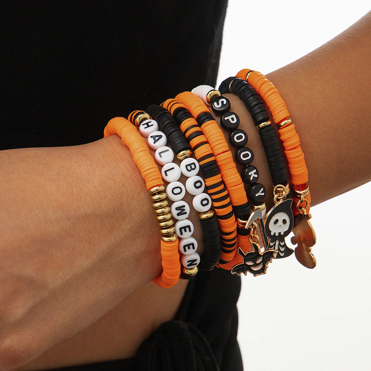 New Arrival Halloween Jewelry Polymer Clay Pumpkin Ghost Punk Alloy Letters Gothic Style Multi-layered Wear Charm Bracelet