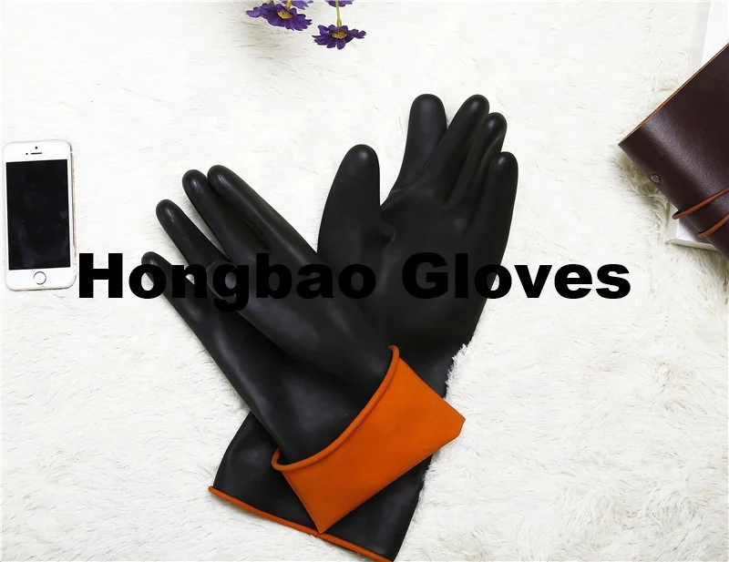 200g 14inch big hand safety  black outside and orange inside Chemical Resistant thick glove industrial heavy duty working gloves