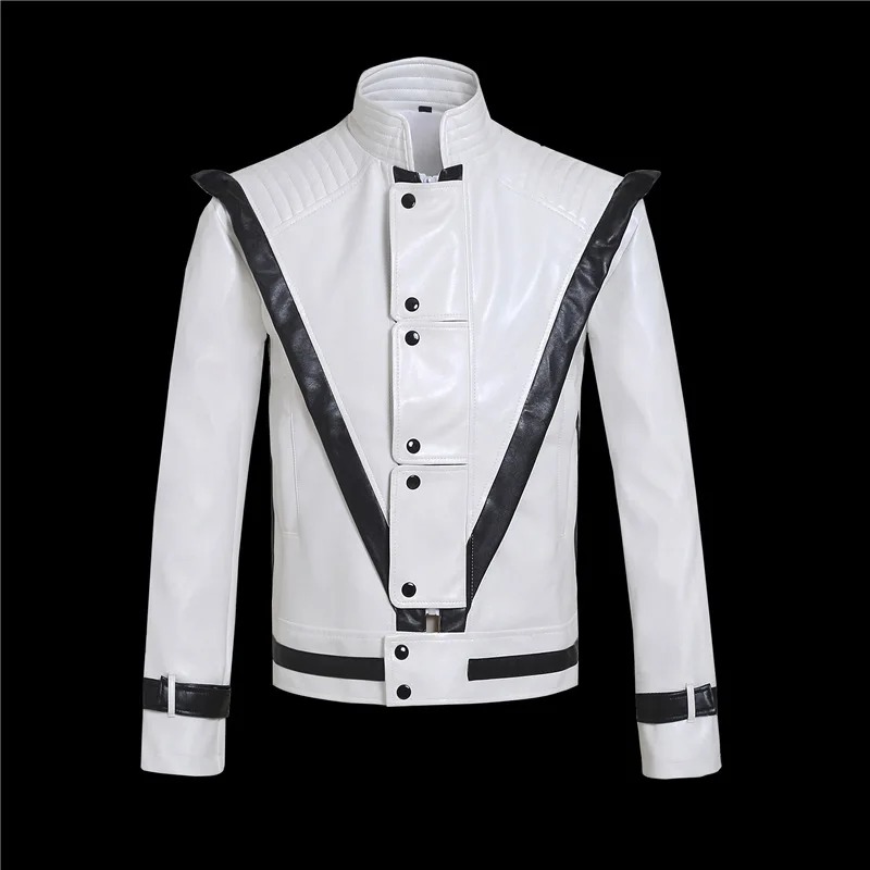 Красно-белая куртка для косплея Майкла Джексона на Хэллоуин мужская выступления сцене танцевального клуба MJ триллер Куртки из натуральной кожи