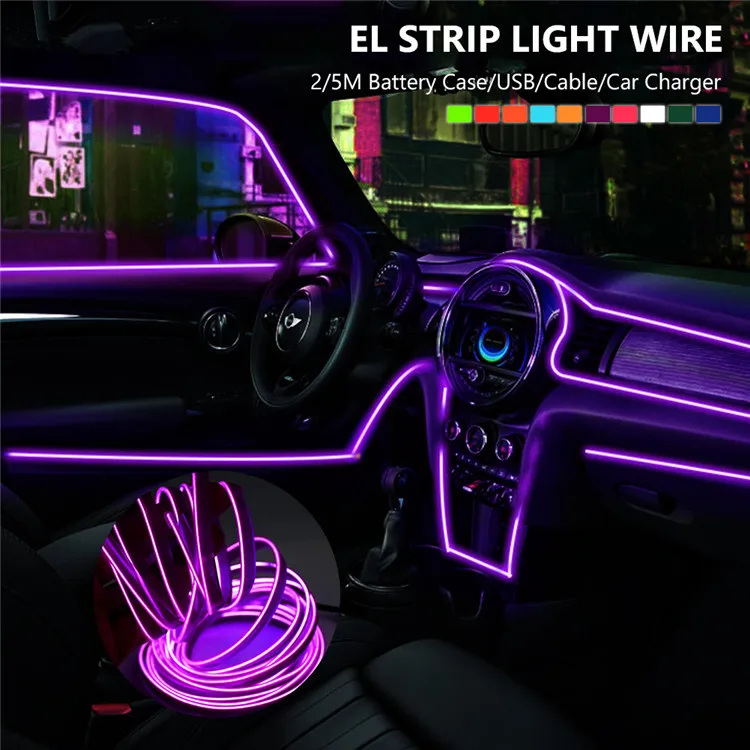 Moulding Trim Red green white purple Ice Blue Orange Yellow Pink 3m 5m battery Customize el wire