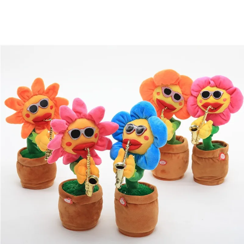 2022 wholesale custom new design electric singing and moving stuffed solar dancing flower