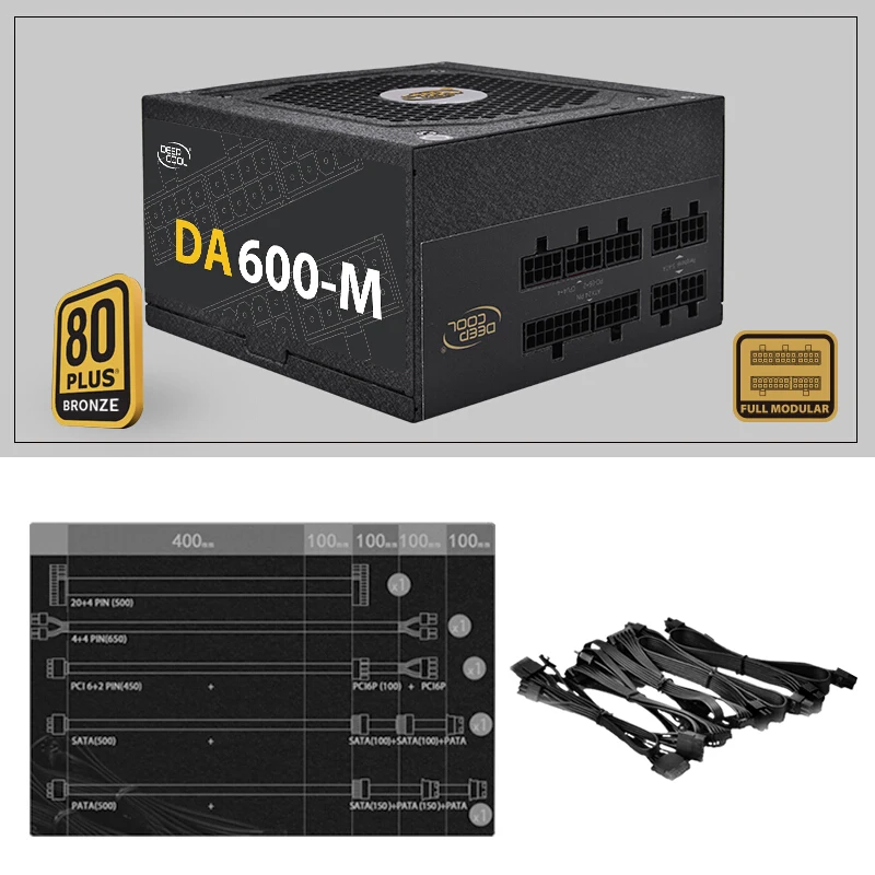 
New PSU For Deepcool Brand ATX 2080ti Full Module 80plus Bronze Desktop Computer Power Supply 600W Power Supply DA600-M 