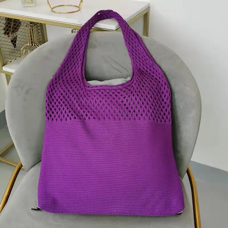 B389 Every Day Knitted Textured Bag Handmade Knit Tote Bag Crochet Shoulder Bag