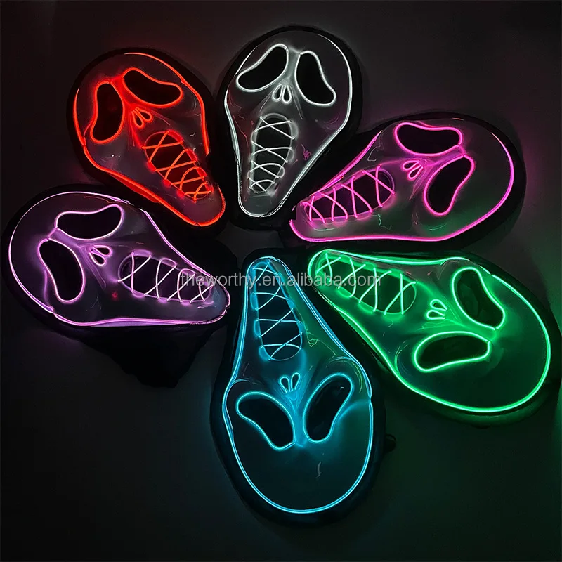 T-Worthy Party Cosplay Scary Horror Glowing LED Light Up Mask 10 Colors Light LED Luminous Ghost EL Mask For Cosplay