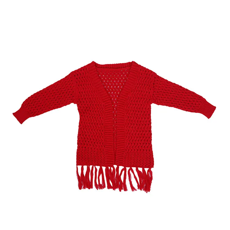 Lovely Girls Winter Coat Red Child Tassel Sweater Cardigan Kids Knitwear