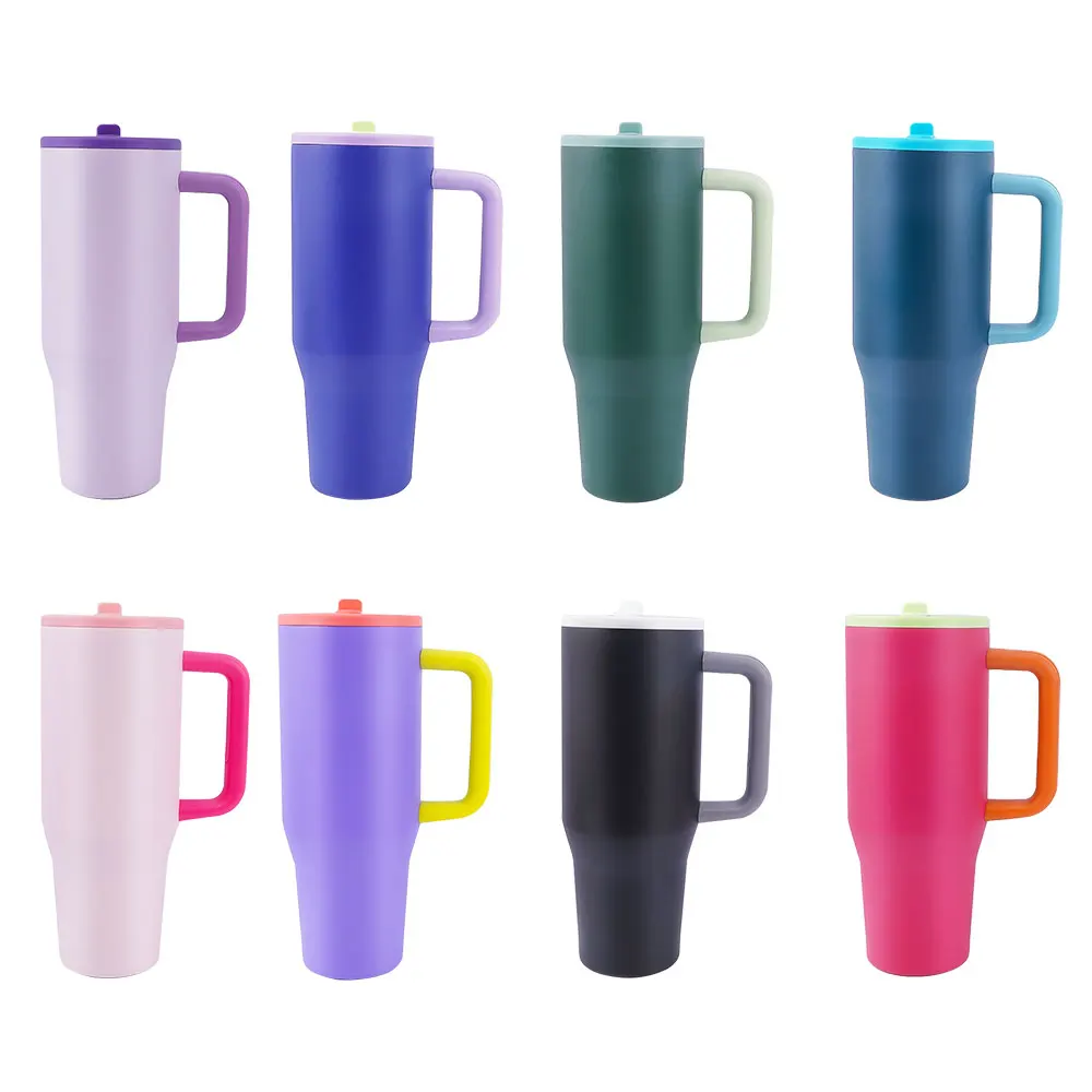 40 oz Tumbler Custom Blend Handle Car Cup Christmas Party decorations Food grade leak proof lid and mix color handle filp straw