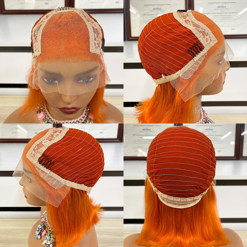 Заводская цена предварительно выщипанные прозрачные кружева 13x4 Цветные Короткие парики боб, бразильские человеческие волосы красный/желтый/синий Боб кружевные передние парики