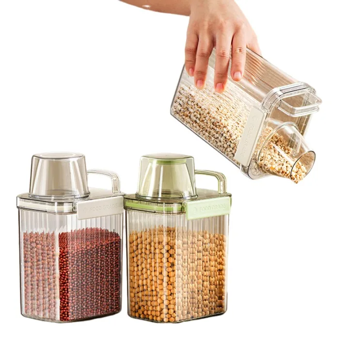 1300/1800ml Plastic Sealed Jar with Measuring Cup Grain Coffee Bean storage Transparent Food storage Home