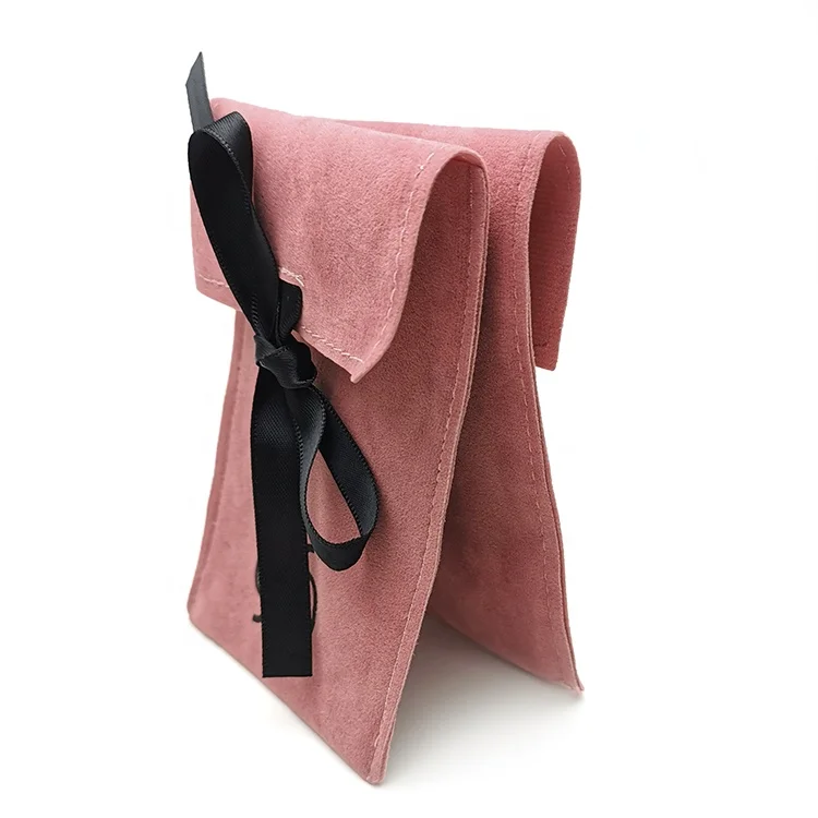 
Custom Logo Printed Velvet Jewelry Pouch Velvet Dust Bag Fashion Bow Decoration Suede Pouch Bag 