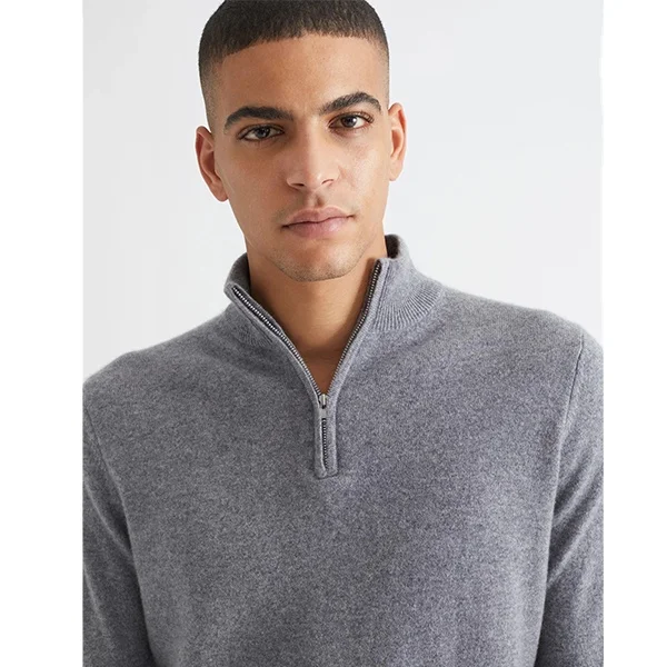 Manufacturer custom half zip neck knit cotton wool cashmere 100% cashmere polo sweater pullover for men clothing
