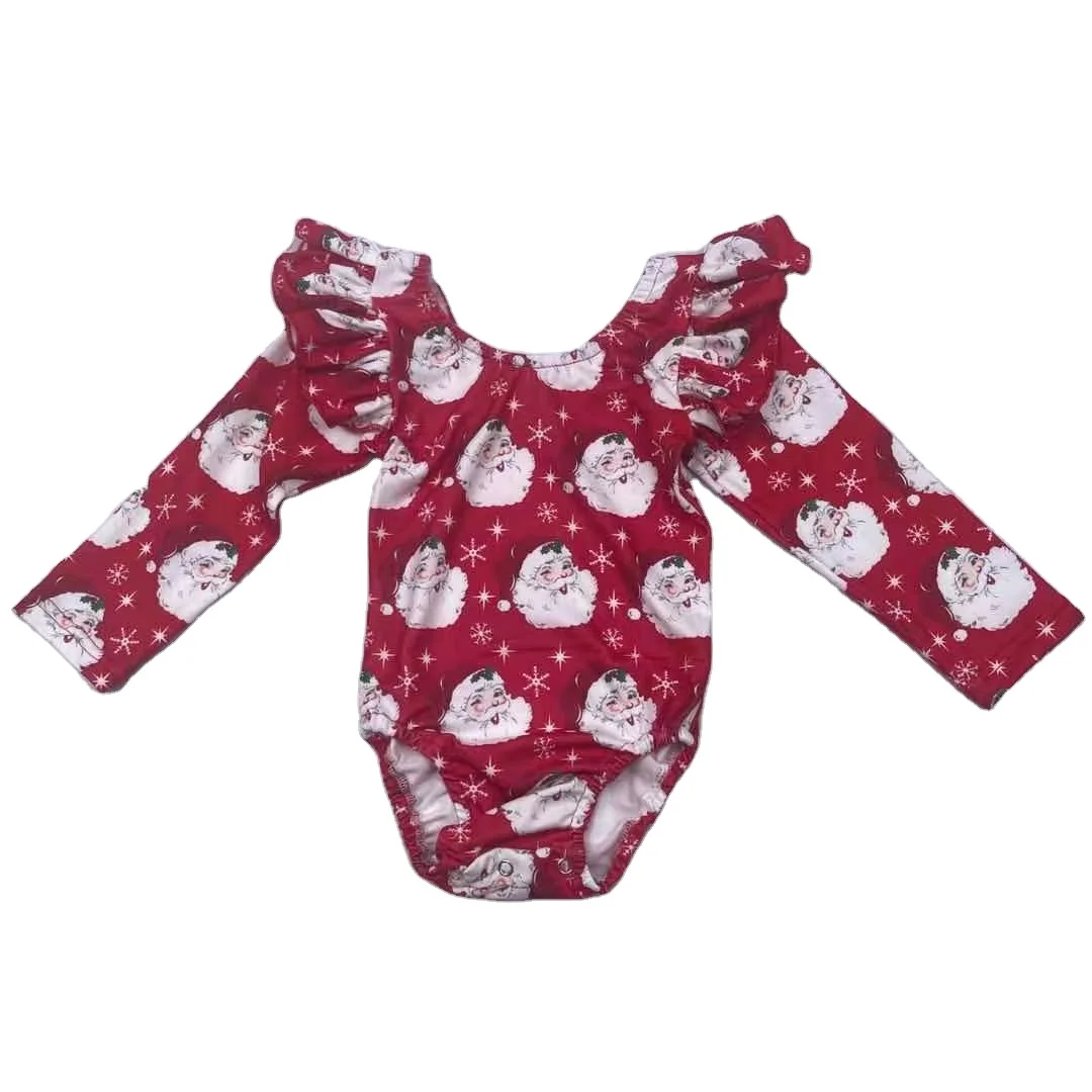Oem Детский бутик, оптовая продажа, комбинезон для новорожденных, Рождественский купальник с принтом Санта Клауса, весенний комбинезон, одежда для маленьких девочек