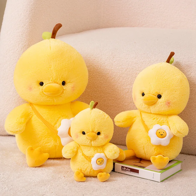 Cartoon school duck plush doll cute duck with egg bag plush toy soft doll girl birthday gift