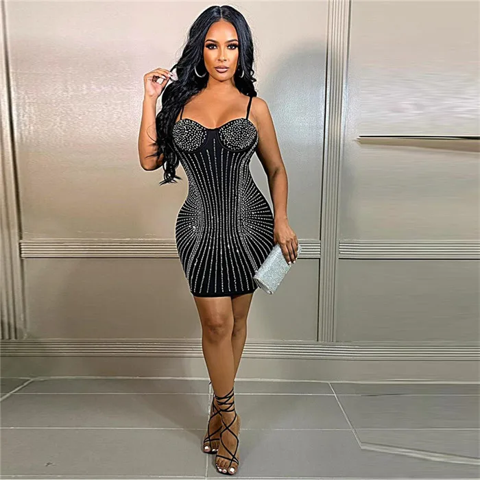 W2271-2021 новая одежда Спагетти ремень пикантная обувь со стразами; Каблук платья Клубное платье 2021 для женщин