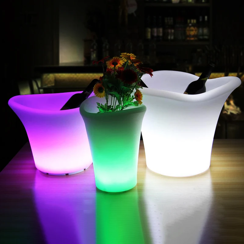 Wholesale Ice bucket with led light cooler box plastic led illuminated ice bucket champagne wine cooler