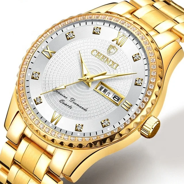 Top Brand Luxury Golden CHENXI Mens Watches Full Steel Quartz Watch Fashion Male Wristwatches Relogio Masculino