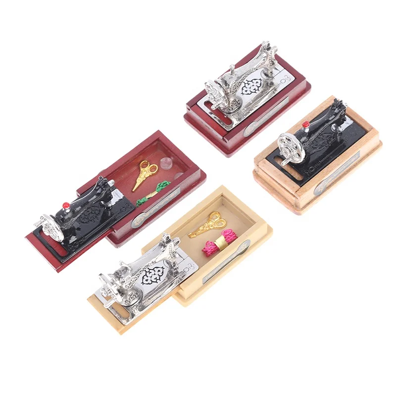 1/12 Doll House Decor Miniatura Toy Vintage Miniature Sewing Machine Furniture Toys Gifts For Retro Children Toys Accessories