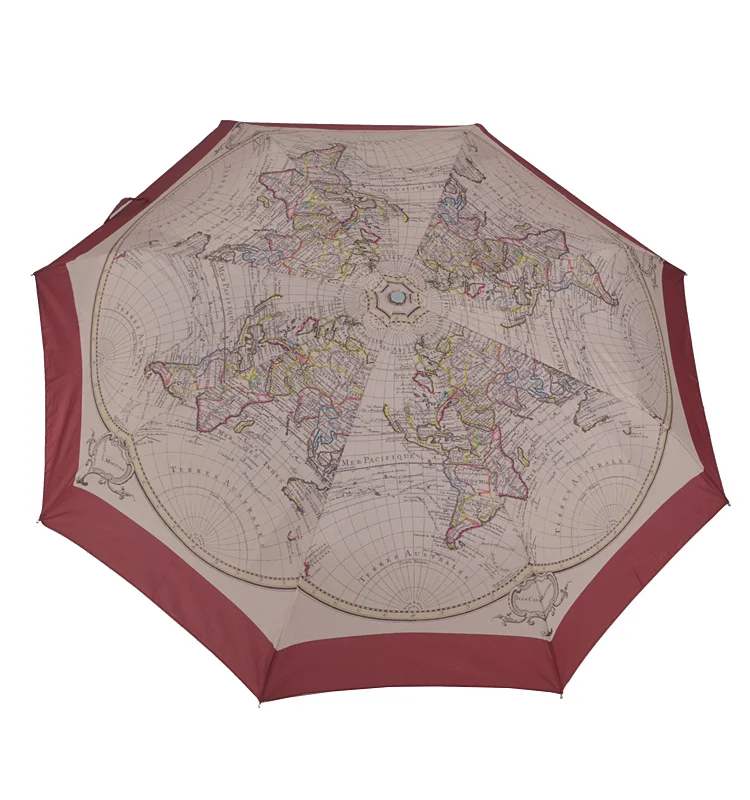 Customized Creative Italian Classic Vintage Red Map Foldable Automatic Open Gift Umbrella for the rain