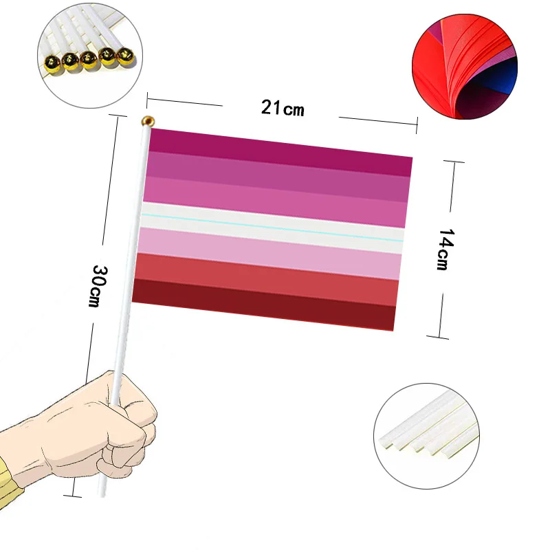 Pride Month Gay Lesbian LGBTQ 14cm*21cm Hand Held Flag Rainbow Custom Cheering Events Flag Parade Flag