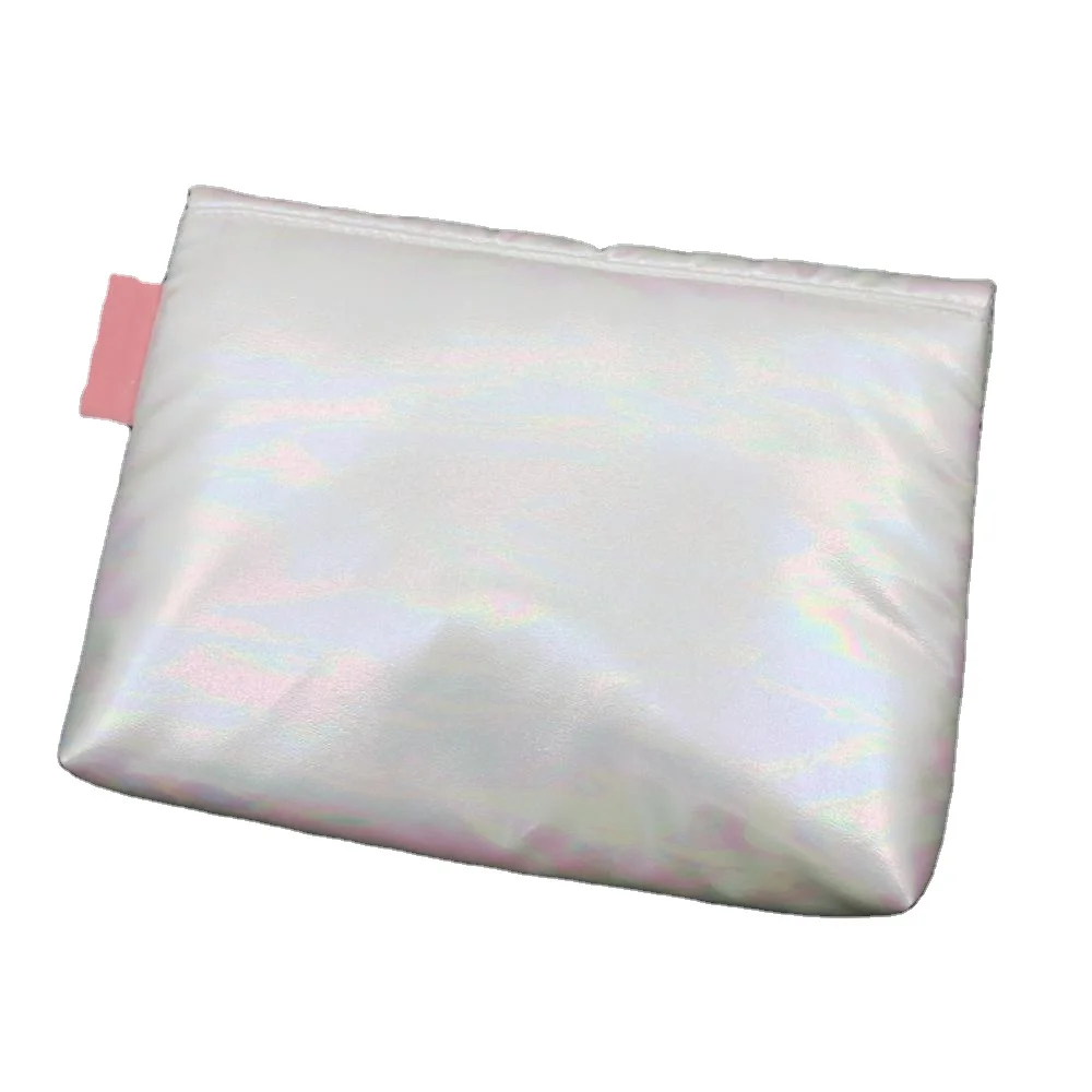 Голографическая белая мягкая сумка RPET, водонепроницаемая биоразлагаемая косметичка на молнии
