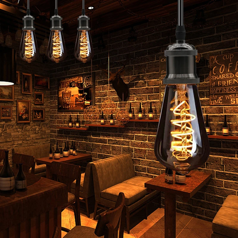 Retro Edison Bulb E27 LED Filament Smoke Gray No Strobe 2700K Warm White A60 G95 ST64 Vintage Lamp Decorative Lighting