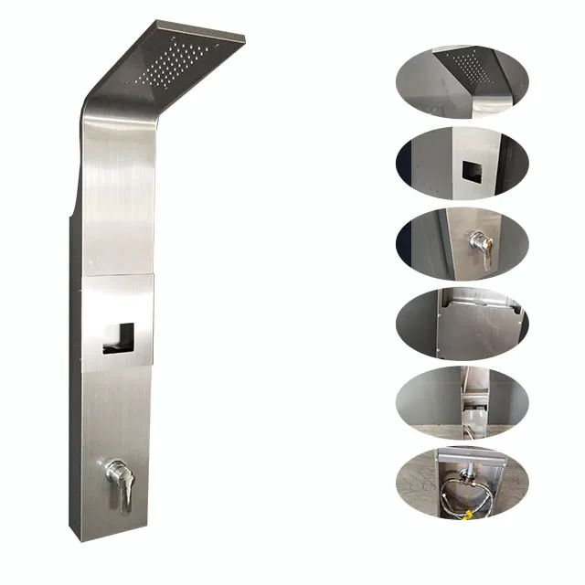 simple silver customized shower panels with overhead shower