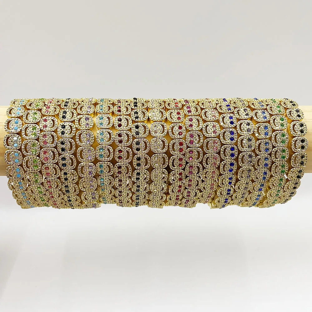 18k Gold Plated CZ Friendship Happy Smily Face Rhinestone Bracelet with Blue Green Red Pink Black Eyes