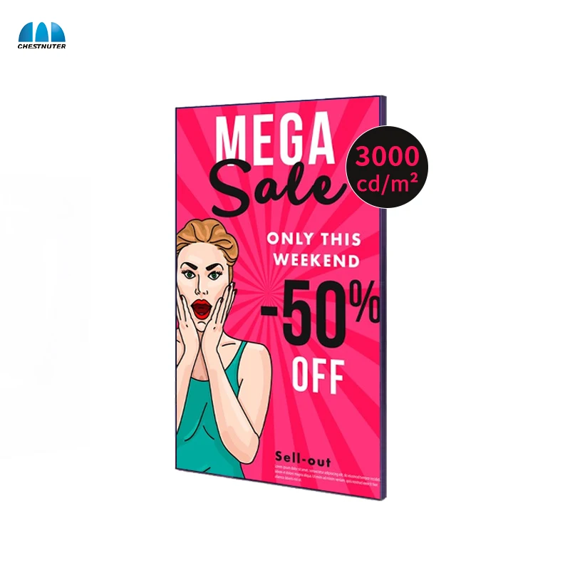 High brightness 43/49/55 inch ultra thin shop window display digital advertising window hanging fashion store lcd display