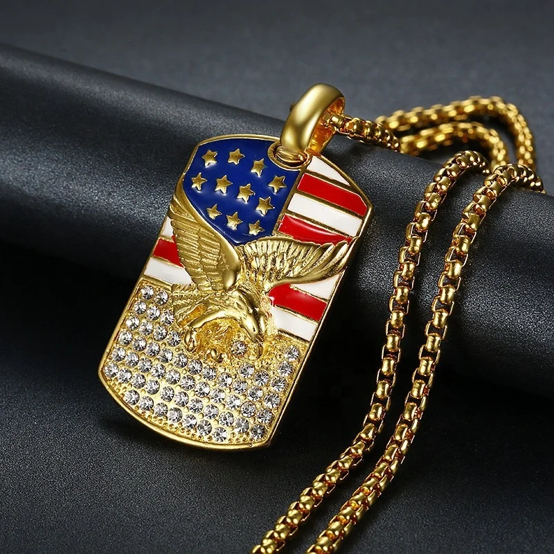 AFXSION  Fashion yellow gold  metal eagle and the US national emblem  pendants stainless steel custom jewelry